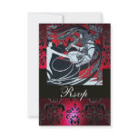 ART NOUVEAU RED BLACK WHITE DAMASK RSVP ,ruby Custom Invite