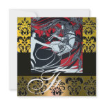 ART NOUVEAU RED BLACK YELLOW WHITE DAMASK MONOGRAM PERSONALIZED INVITES
