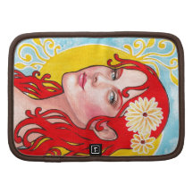 Art Nouveau Red Head with Yellow Flowers Organizers