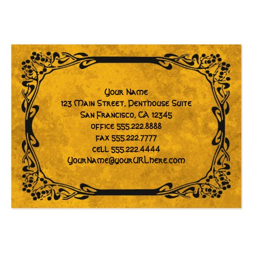 Art Nouveau Retro Elegant Black Decorative Border Business Card Templates (back side)