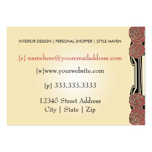 Art Nouveau Roses Chubby Card Business Card Template (back side)