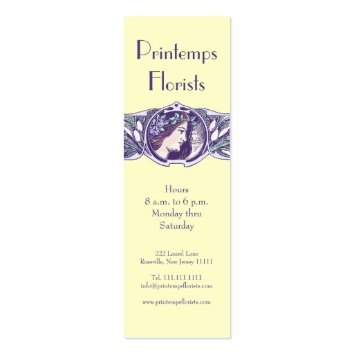 Art Nouveau Style Business Card for Florist Shop (back side)