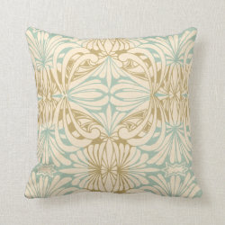 Art Nouveau Teal Cream Tan Floral Throw Pillow