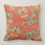 Art Nouveau Turquoise Orange Floral Throw Pillow