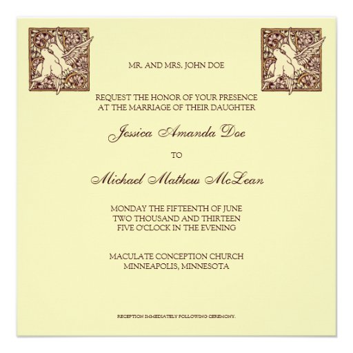 Art Nouveau Turtle Doves Wedding Invitation