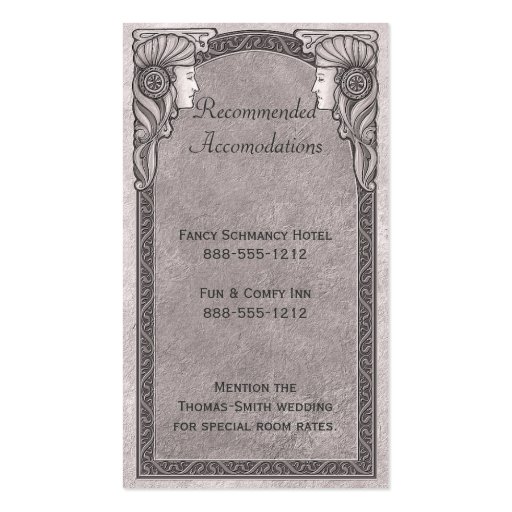 Art Nouveau Wedding Accommodations Card Business Cards (front side)
