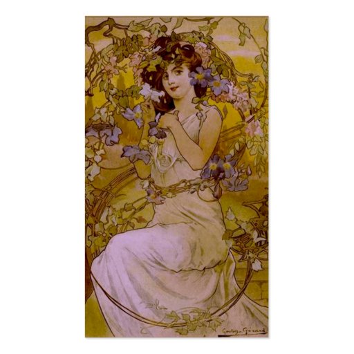 Art Nouveau Woman with Clematis Business Card Template (front side)