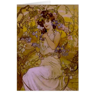 Art Nouveau Woman with Clematis Cards by msdespina