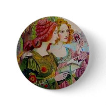 Art Nouveau Women with Book buttons by msdespina Art Nouveau Women with Book buttons