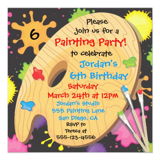 Art Painting Birthday Party Invitations on Black