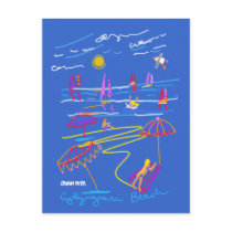 Art Postcard: Gyllyngvase Beach Summer Drawing by johndyergallery Art Postcard: Gyllyngvase Beach Summer Drawing