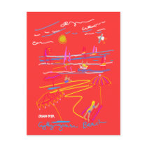 Art Postcard: Gyllyngvase Beach Summer Drawing by johndyergallery Art Postcard: Gyllyngvase Beach Summer Drawing