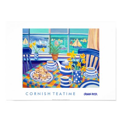 Art Poster: Cornish Tea Time. ( Cornish Blue )