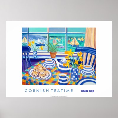 Art Poster: Cornish Tea Time. ( Cornish Blue )