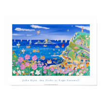 Art Poster: John Dyer Sea Pinks at Cape Cornwall posters by johndyergallery Art Poster: John Dyer Sea Pinks at Cape Cornwall posters