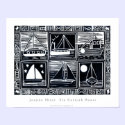Art Poster: Six Cornish Boats. Lino Cut Image posters