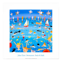 Art Poster: Swimmers, Seals and Sails. posters by johndyergallery Art Poster: Swimmers, Seals and Sails. posters
