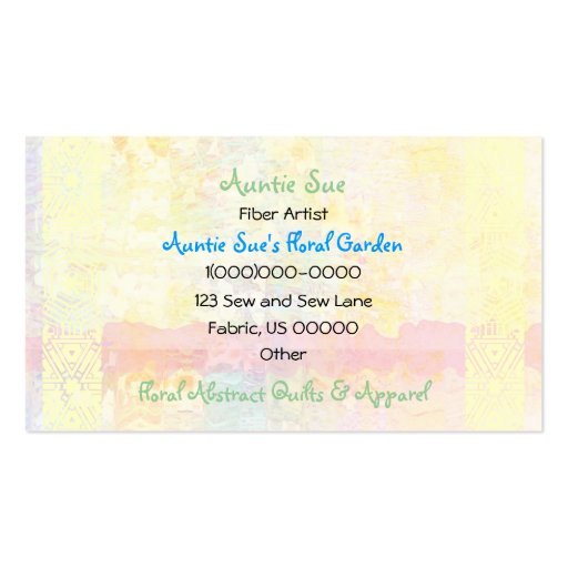 Art Quilts Business Card (front side)
