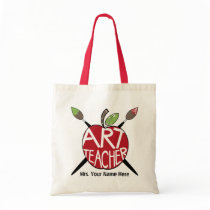 Art Teacher Painted Apple & Paint Brushes Bag