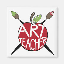 Art Teacher Painted Apple & Paint Brushes Magnets