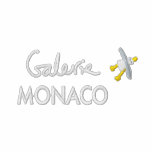 Art Top: Galerie Monaco Embroidered Hibiscus. Blue embroidered shirts