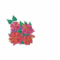 Art Top: Joanne Short Embroidered Hibiscus. Red embroidered shirts