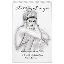 ArtBySonya Black and White Pencil Sketches Wall Calendar