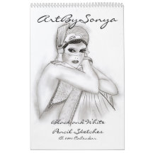 ArtBySonya Black and White Pencil Sketches Wall Calendar