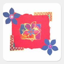 Arte abstracto floral rojo pegatina cuadradas personalizadas