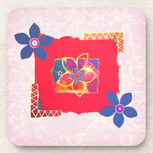 Arte abstracto floral rojo posavaso