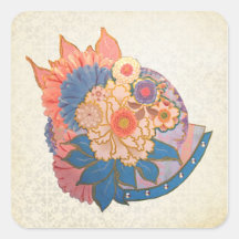Arte asiático del collage de la flor etiquetas  