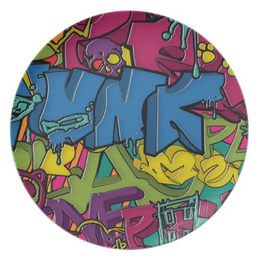 Arte colorido, enrrollado y urbano de la pintada platos para fiestas