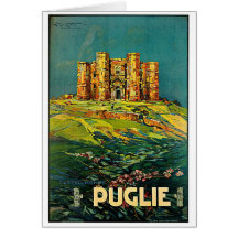 Arte del viaje del vintage de Castle del Monte Pug Felicitación
