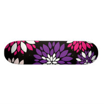 Arte rosado púrpura de la flor blanca en negro patín personalizado