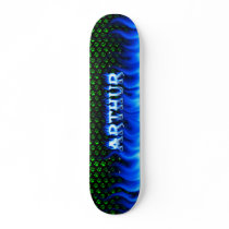 Arthur skateboard blue fire and flames design