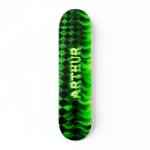Arthur skateboard green fire and flames design