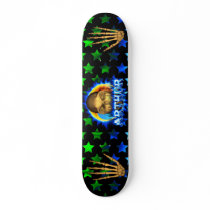 Arthur skull blue fire and flames skateboard desig