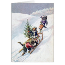 Arthur Thiele - Cats Bring home a Christmas Tree Card