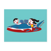 Artificial Kanji Shark Fin Doodle Art Postcard