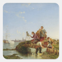 Artist at his Easel and Shipping beyond, 1894 (oil Square Sticker