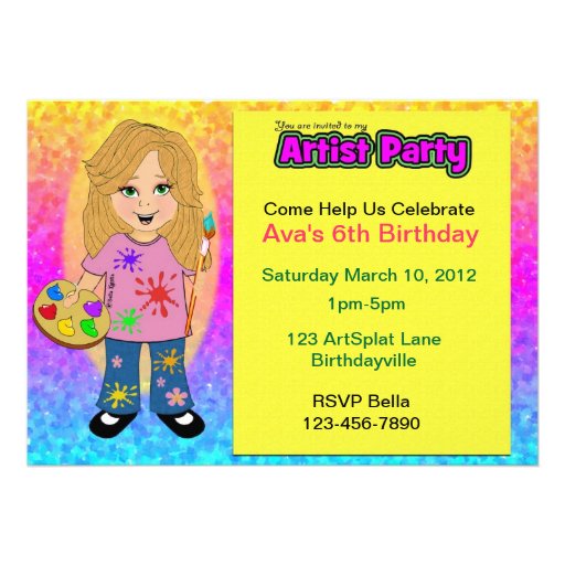 Artist Party Personalized Invites