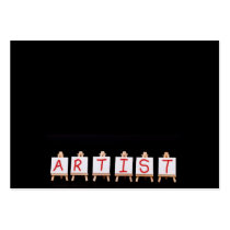 Artist words across six easels on black business cards