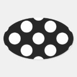 Artistic Abstract Retro Polka Dots White Black Oval Stickers