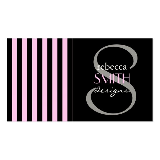 Artistic Abstract Retro Stripes Pink Black Business Cards (front side)