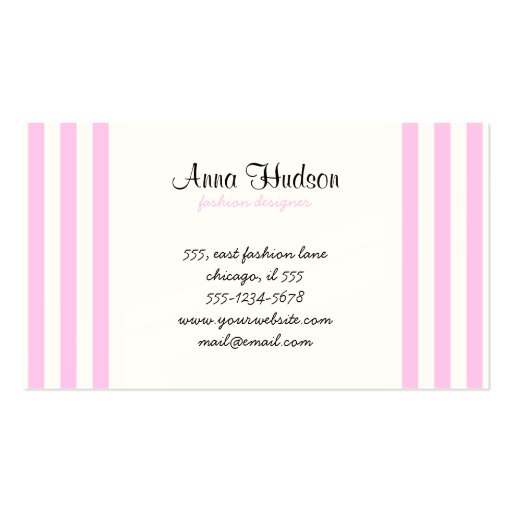Artistic Abstract Retro Stripes Pink White Business Card Template