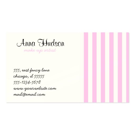 Artistic Abstract Retro Stripes Pink White Business Card Template (front side)