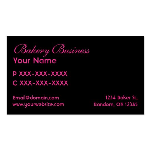 Artistic fade pink damask bakery cards business card (back side)