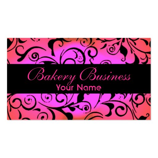 Artistic fade pink damask bakery cards business card (front side)