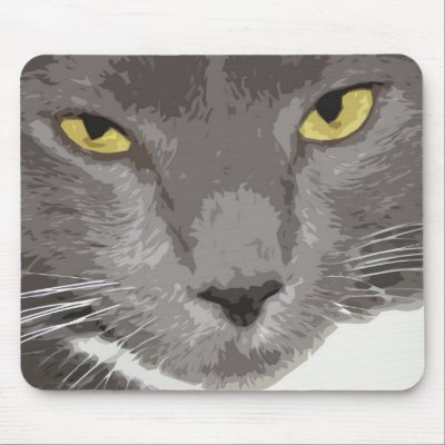 Artistic Gray Cat Face Mouse Pad by cre8iveheart