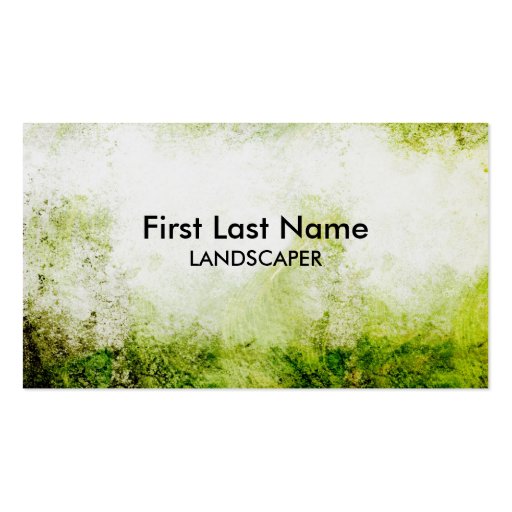 Artistic green grunge landscaper business cards (front side)